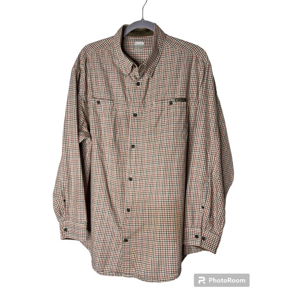 Columbia Men's Button-Down Shirt in Orange Green Tan Plaid River Lodge Size XL - Picture 1 of 6